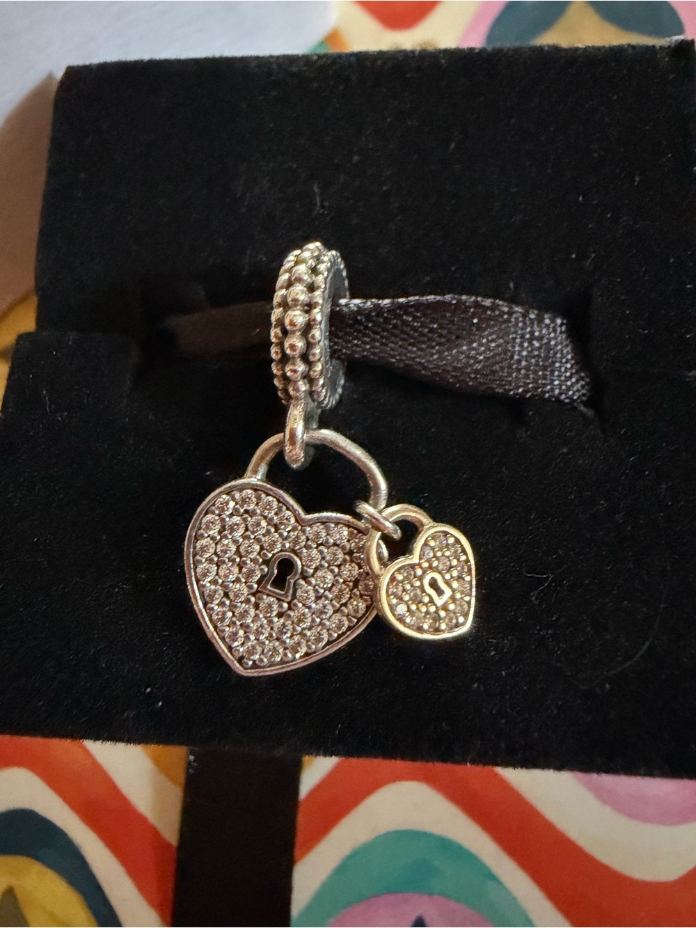 Heart Lock Charm Pandora Pendant in Silver with Pavé Stones